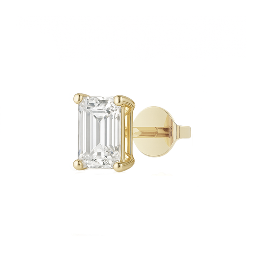 10K Gold Emerald Cut Moissanite Solitaire Single Stud Earring - Push Back
