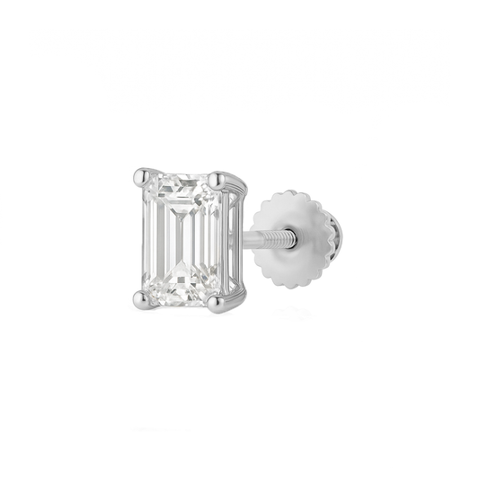 10K Gold Emerald Cut Moissanite Solitaire Single Stud Earring - Screw Back