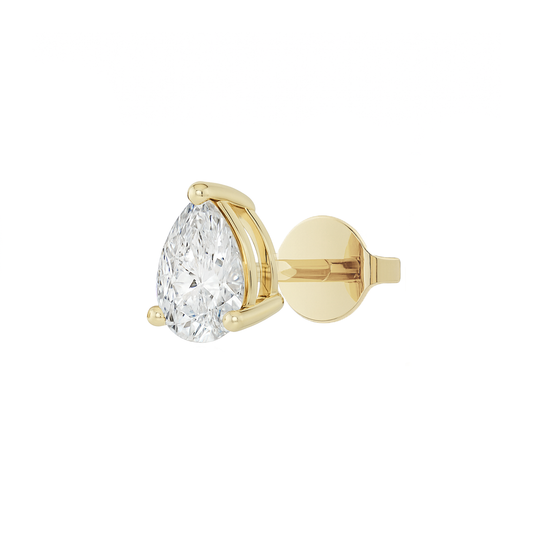 10K Gold Pear Cut Moissanite Solitaire Single Stud Earring - Push Back