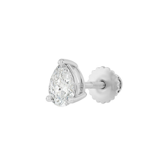10K Gold Pear Cut Moissanite Solitaire Single Stud Earring - Screw Back