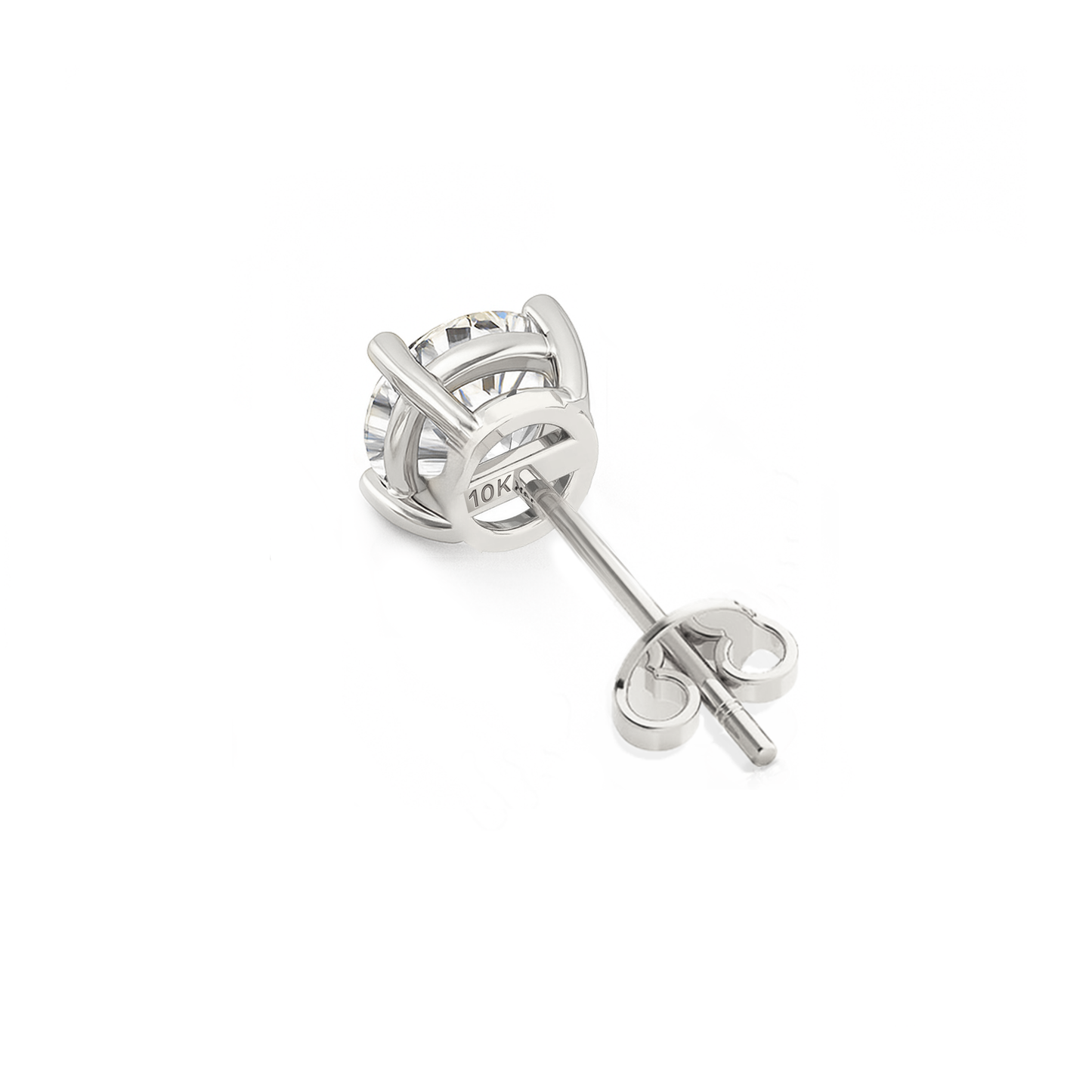 10K Gold Round Cut Moissanite Solitaire Single Stud Earring - Push Back