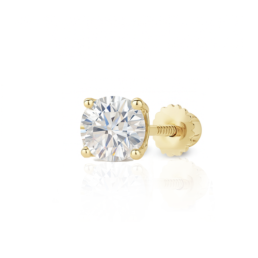 10K Gold Round Cut Moissanite Solitaire Single Stud Earring - Screw Back