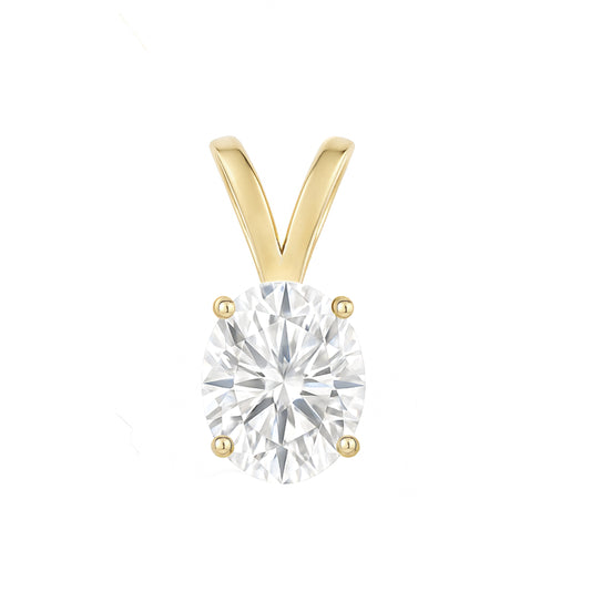 10K Gold Oval Cut Moissanite Solitaire Pendant Only - Double Loop Bail