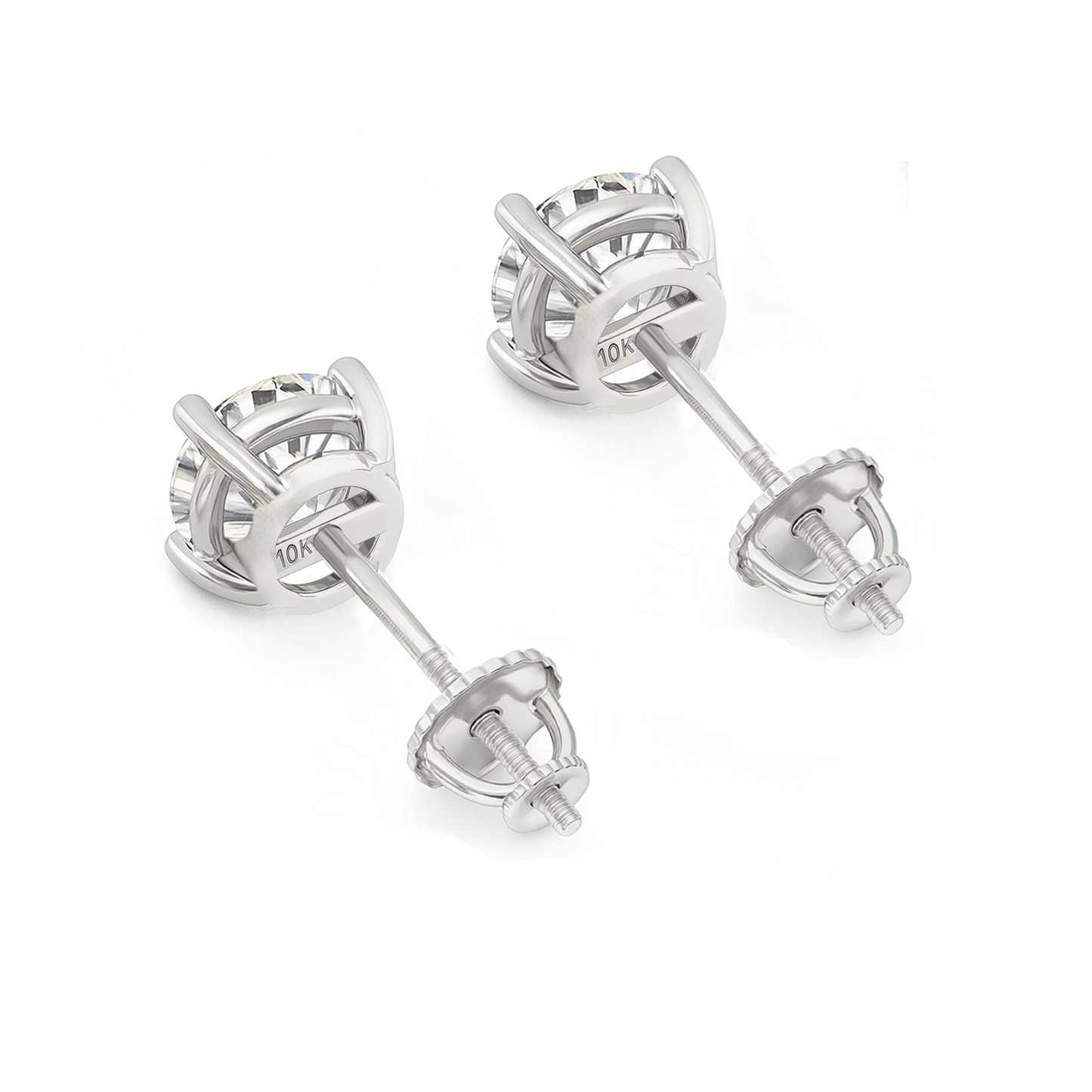 10K Gold Round Cut Moissanite Solitaire Stud Earrings - Screw Backs