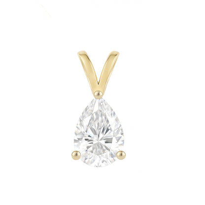 10K Gold Pear Cut Moissanite Solitaire Pendant Only - Double Loop bail