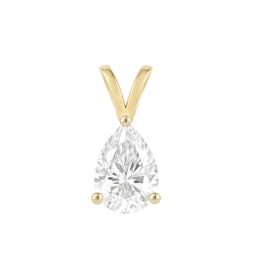 10K Gold Pear Cut Moissanite Solitaire Pendant Only - Double Loop bail