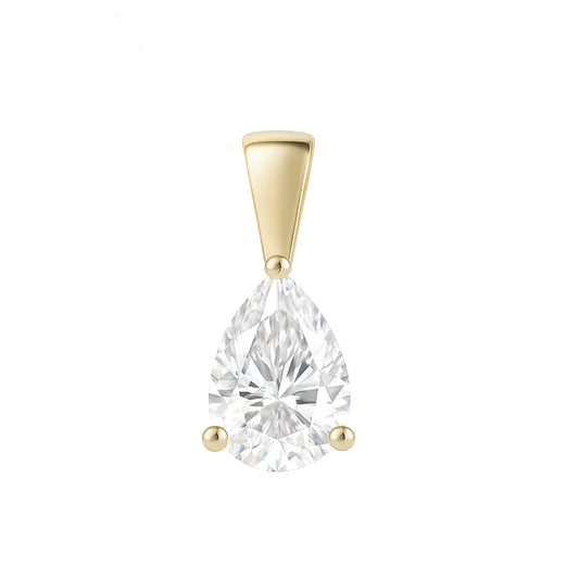 10K Gold Pear Cut Moissanite Solitaire Pendant Only - Solid Bail