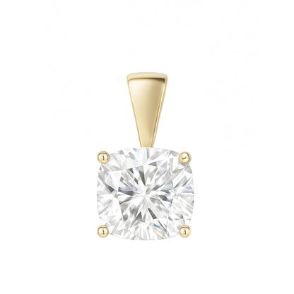 10K Gold Cushion Cut Moissanite Solitaire Pendant Only - Solid Bail