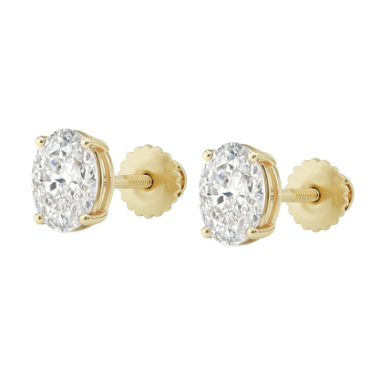 10K Gold Oval Cut Moissanite Solitaire Stud Earrings - Screw Backs