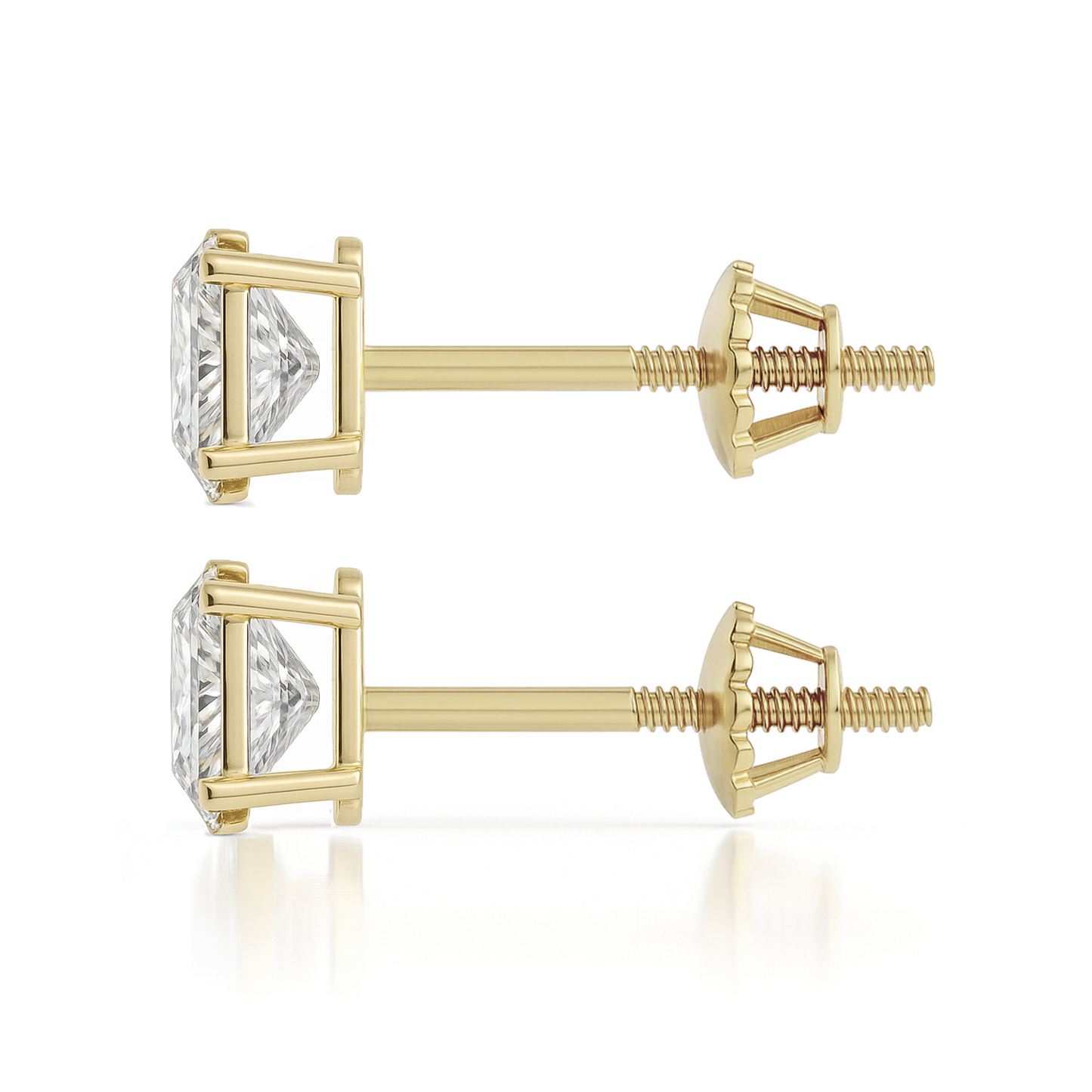 10K Gold Oval Cut Moissanite Solitaire Stud Earrings - Screw Backs