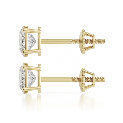 10K Gold Oval Cut Moissanite Solitaire Stud Earrings - Screw Backs