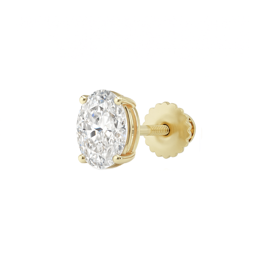 10K Gold Oval Cut Moissanite Solitaire Single Stud Earring - Screw Back