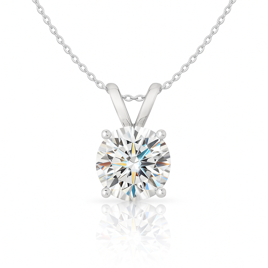 Round Cut Solitaire Moissanite Necklace - Double Loop Bail