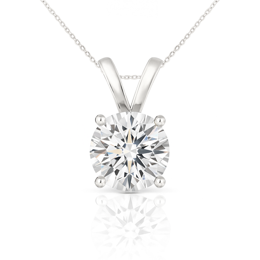 Round Cut Solitaire Moissanite Necklace - Double Loop Bail with Cable Chain