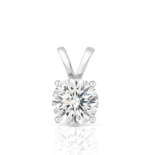 14K Gold Round Cut Moissanite Solitaire Pendant Only - Double Loop Bail