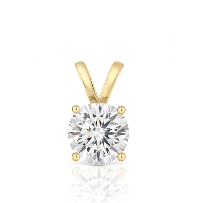 14K Gold Round Cut Moissanite Solitaire Pendant Only - Double Loop Bail