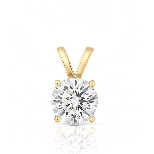 14K Gold Round Cut Moissanite Solitaire Pendant Only - Double Loop Bail