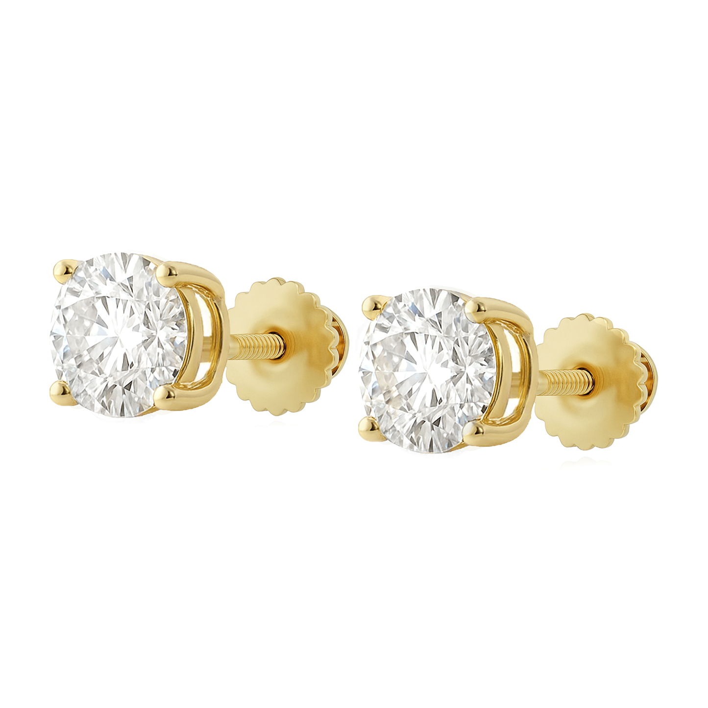 14K Gold Round Cut Moissanite Solitaire Stud Earrings - Screw Backs