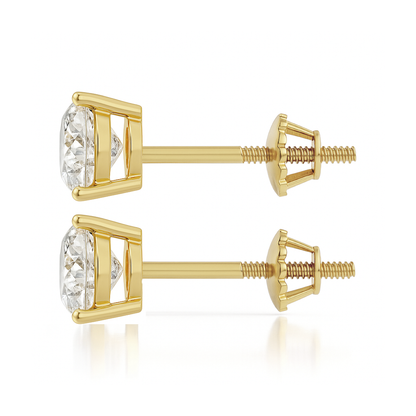 14K Gold Round Cut Moissanite Solitaire Stud Earrings - Screw Backs