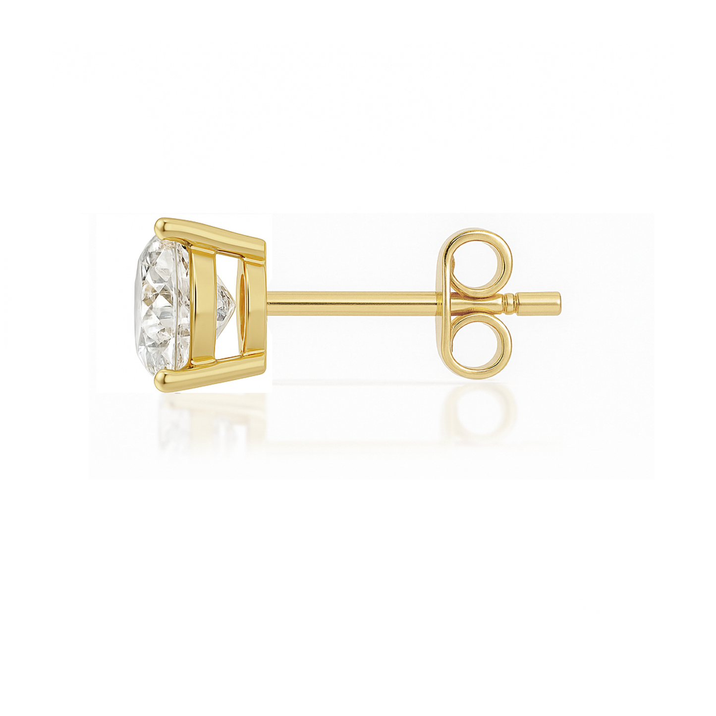 14K Gold Round Cut Moissanite Solitaire Single Stud Earring - Push Back