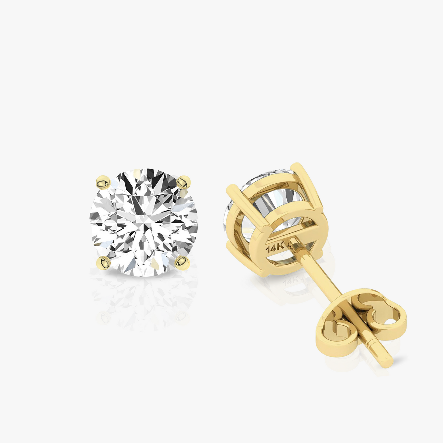 14K Yellow Gold Lab Created Moissanite Round Cut Stud Earrings