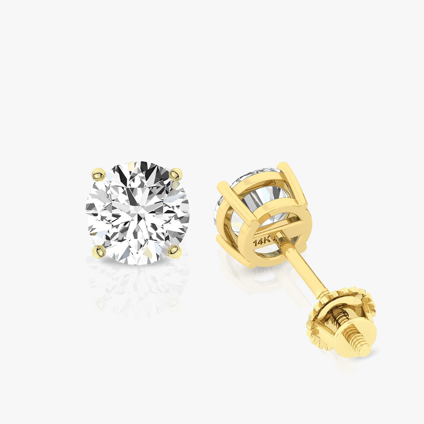 14K Yellow Gold Lab Created Moissanite Round Cut Stud Earrings