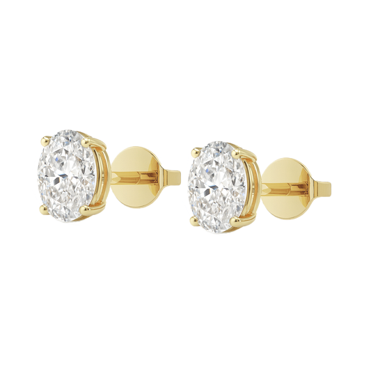 14K Gold Oval Cut Moissanite Solitaire Stud Earrings - Push Backs