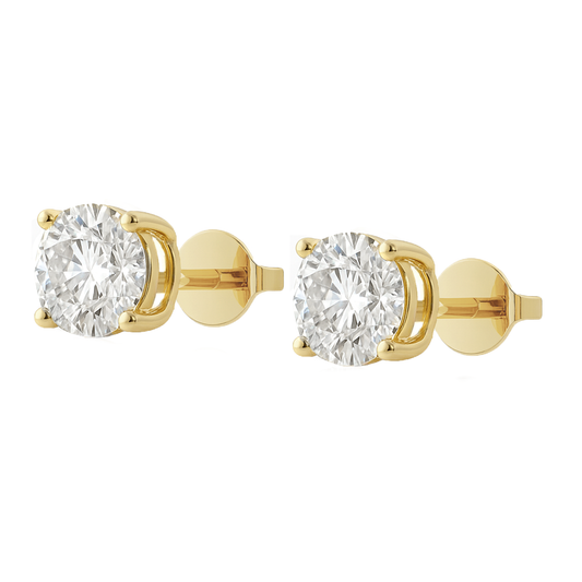 14K Gold Round Cut Moissanite Solitaire Stud Earrings - Push Backs