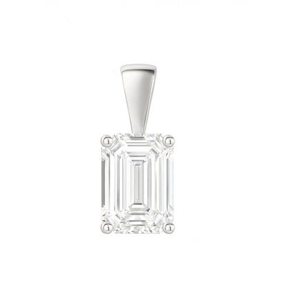 14K Gold Emerald Cut Moissanite Solitaire Pendant Only - Solid Bail