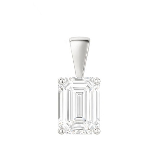 14K Gold Emerald Cut Moissanite Solitaire Pendant Only - Solid Bail