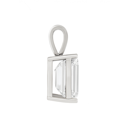 14K Gold Emerald Cut Moissanite Solitaire Pendant Only - Solid Bail