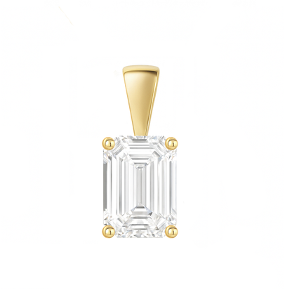 14K Gold Emerald Cut Moissanite Solitaire Pendant Only - Solid Bail