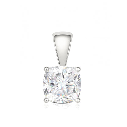 14K Gold Cushion Cut Moissanite Solitaire Necklace - Solid Bail on Cable Chain
