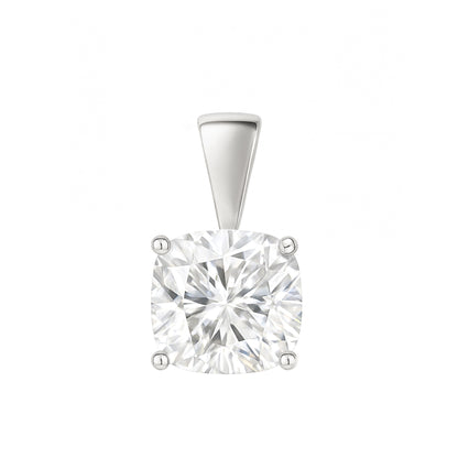 14K Gold Cushion Cut Moissanite Solitaire Pendant Only - Solid Bail
