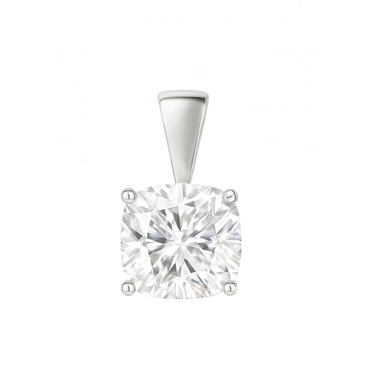 14K Gold Cushion Cut Moissanite Solitaire Pendant Only - Solid Bail