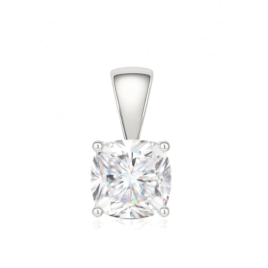 14K Gold Cushion Cut Moissanite Solitaire Pendant Only - Solid Bail