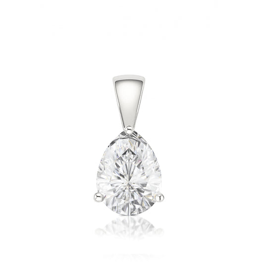 14K Gold Pear Cut Moissanite Solitaire Pendant Only - Solid Bail