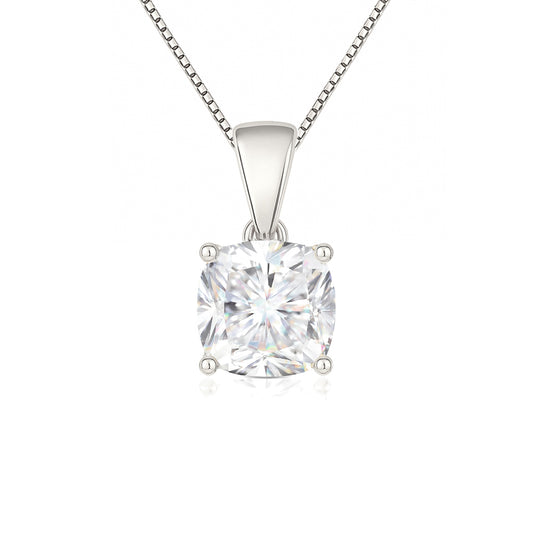 14K Gold Cushion Cut Moissanite Solitaire Necklace - Dangle Bail on Box Chain