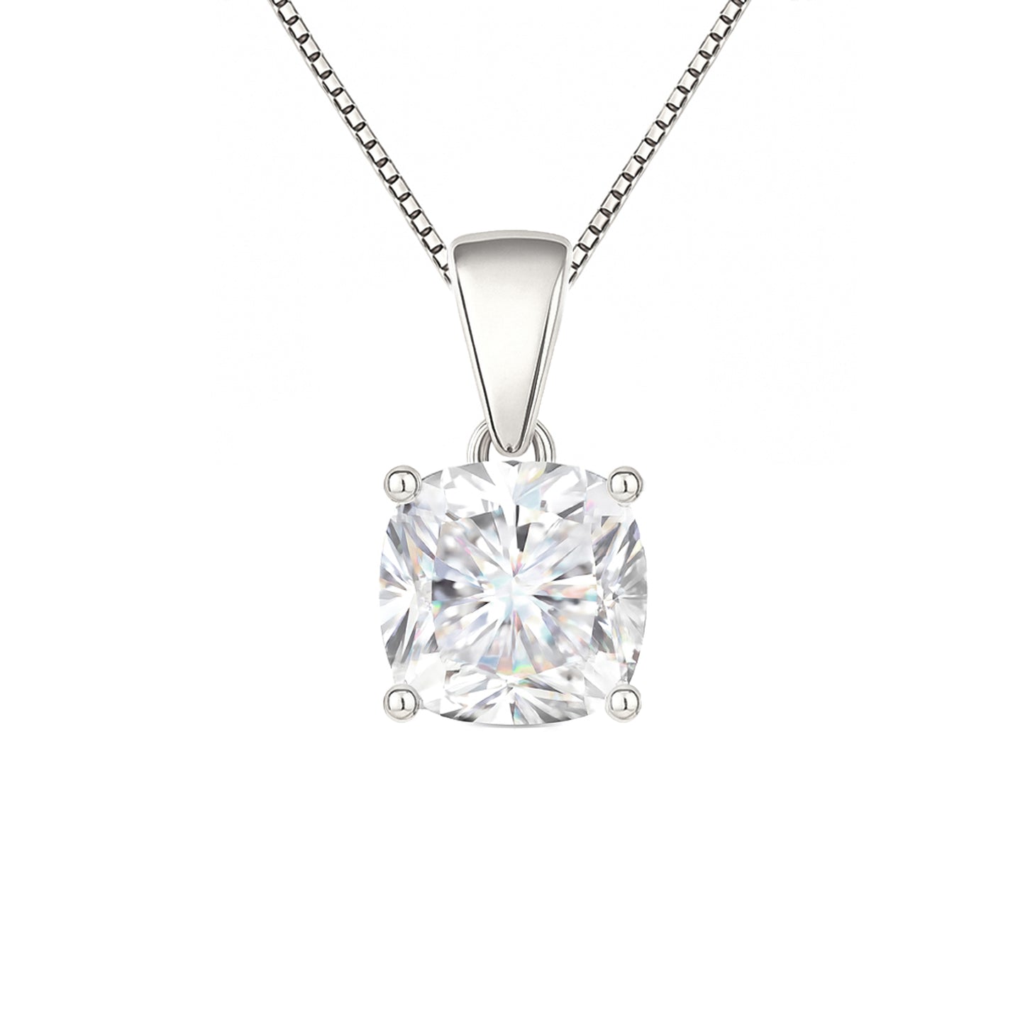 14K Gold Cushion Cut Moissanite Solitaire Necklace - Dangle Bail on Box Chain