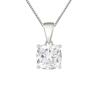 14K Gold Cushion Cut Moissanite Solitaire Necklace - Dangle Bail on Box Chain