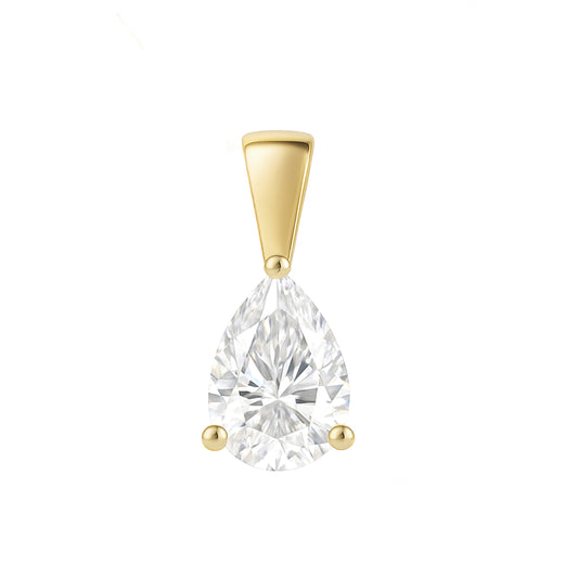 14K Gold Pear Cut Moissanite Solitaire Pendant Only - Solid Bail