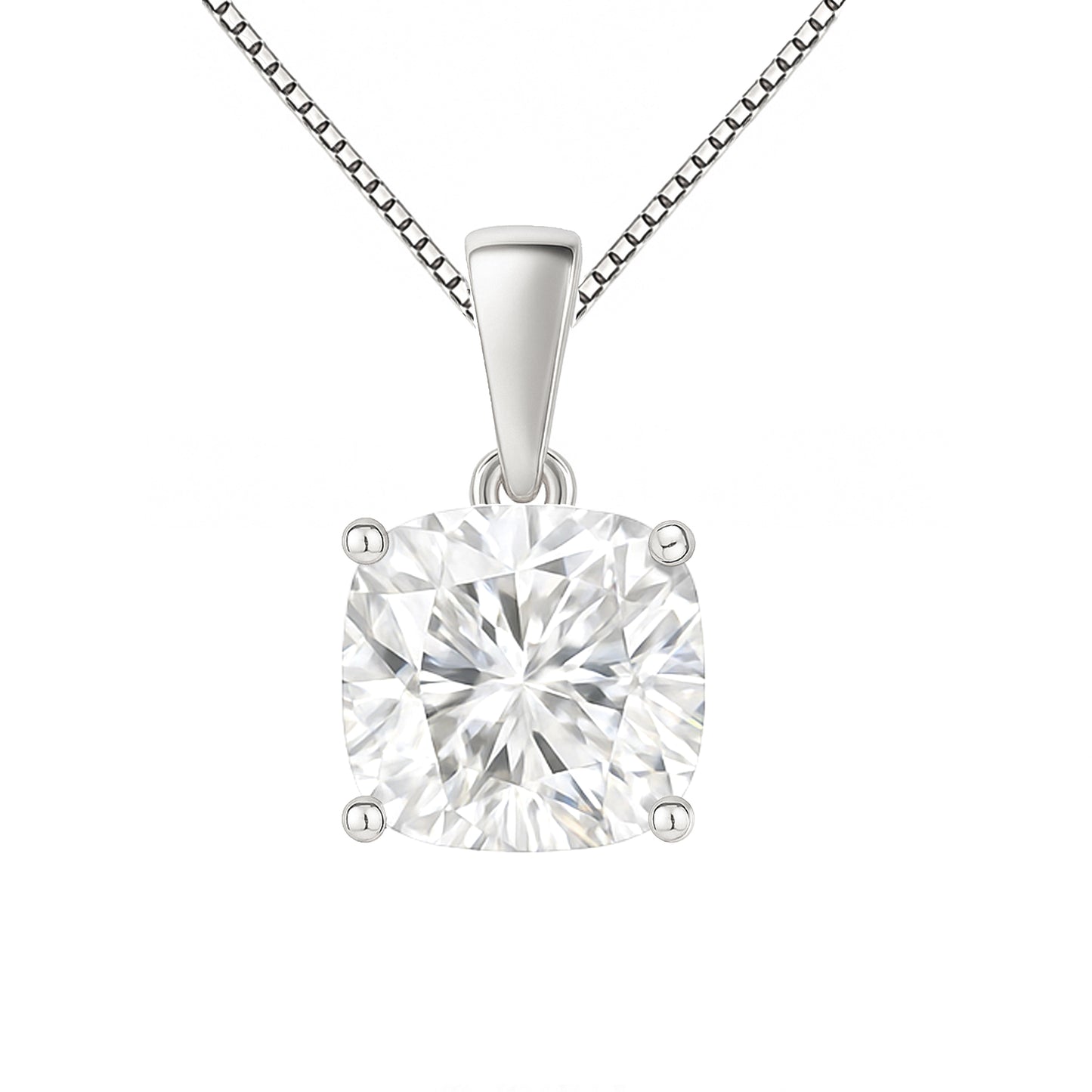 14K Gold Cushion Cut Moissanite Solitaire Necklace - Dangle Bail on Box Chain