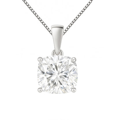 14K Gold Cushion Cut Moissanite Solitaire Necklace - Dangle Bail on Box Chain