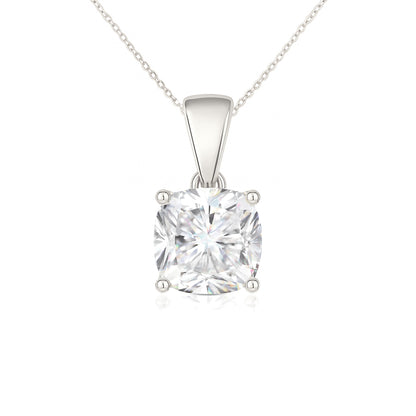 14K Gold Cushion Cut Moissanite Solitaire Necklace - Dangle Bail on Cable Chain