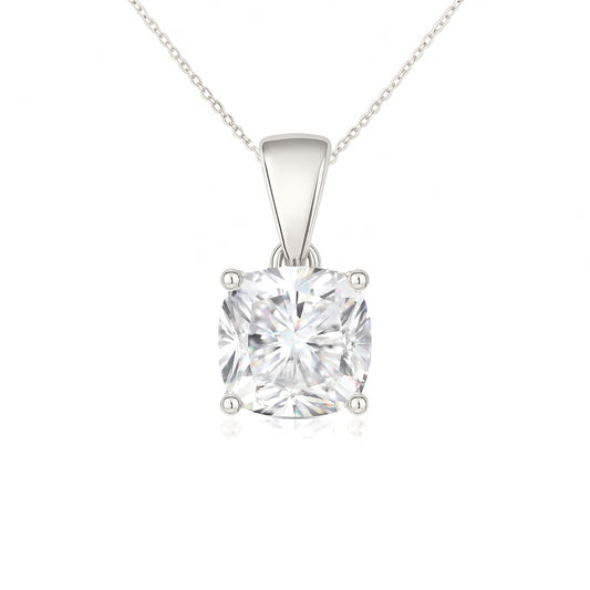 14K Gold Cushion Cut Moissanite Solitaire Necklace - Dangle Bail on Cable Chain