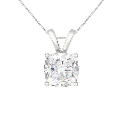 14K Gold Cushion Cut Moissanite Solitaire Necklace - Double Loop Bail on Cable Chain