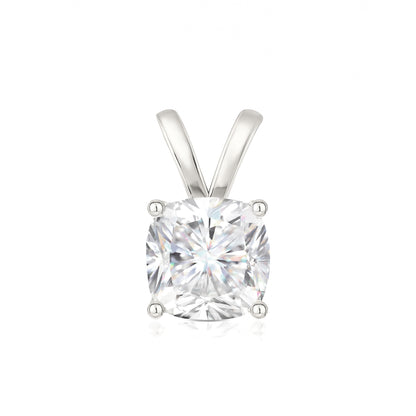 14K Gold Cushion Cut Moissanite Solitaire Necklace - Double Loop Bail on Box