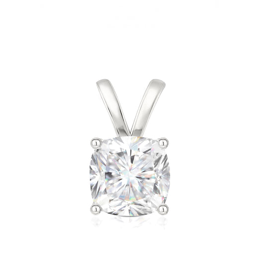 14K Gold Cushion Cut Moissanite Solitaire Pendant Only - Double Loop Bail