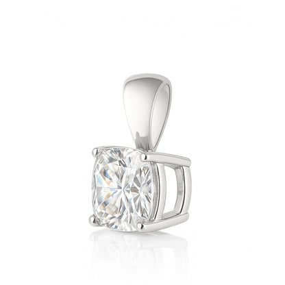 14K Gold Cushion Cut Moissanite Solitaire Necklace - Solid Bail on Cable Chain