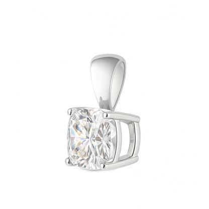 14K Gold Cushion Cut Moissanite Solitaire Necklace - Solid Bail on Box Chain